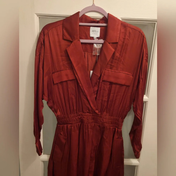 Misa Los Angeles Danielle Terracotta Sexy Long Sleeve Mini Dress With Pockets - Picture 9 of 12